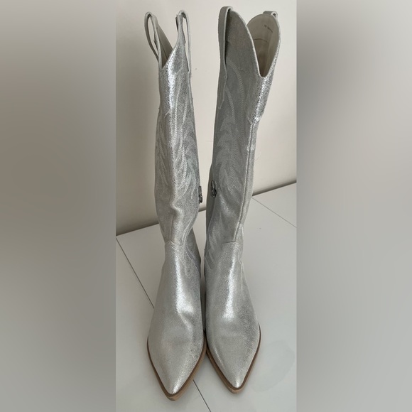 Dolce Vita Solida Leather Silver Metallic Embroidered Cowboy Western Boots Sz 7 - Picture 6 of 16